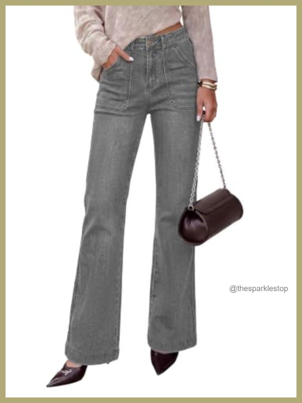 High Waisted Wide Leg Jeans Elastic Waist Stretch Denim Pants